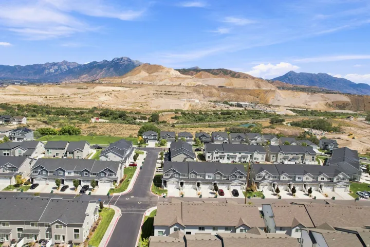 Newer construction residential community with mountain backdrop