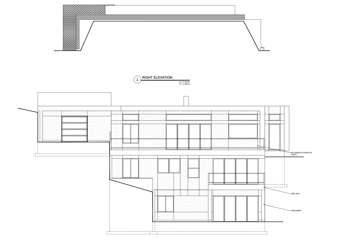 Architectural Drawing. Right Elevation illustrating the property's exterior design and structural components