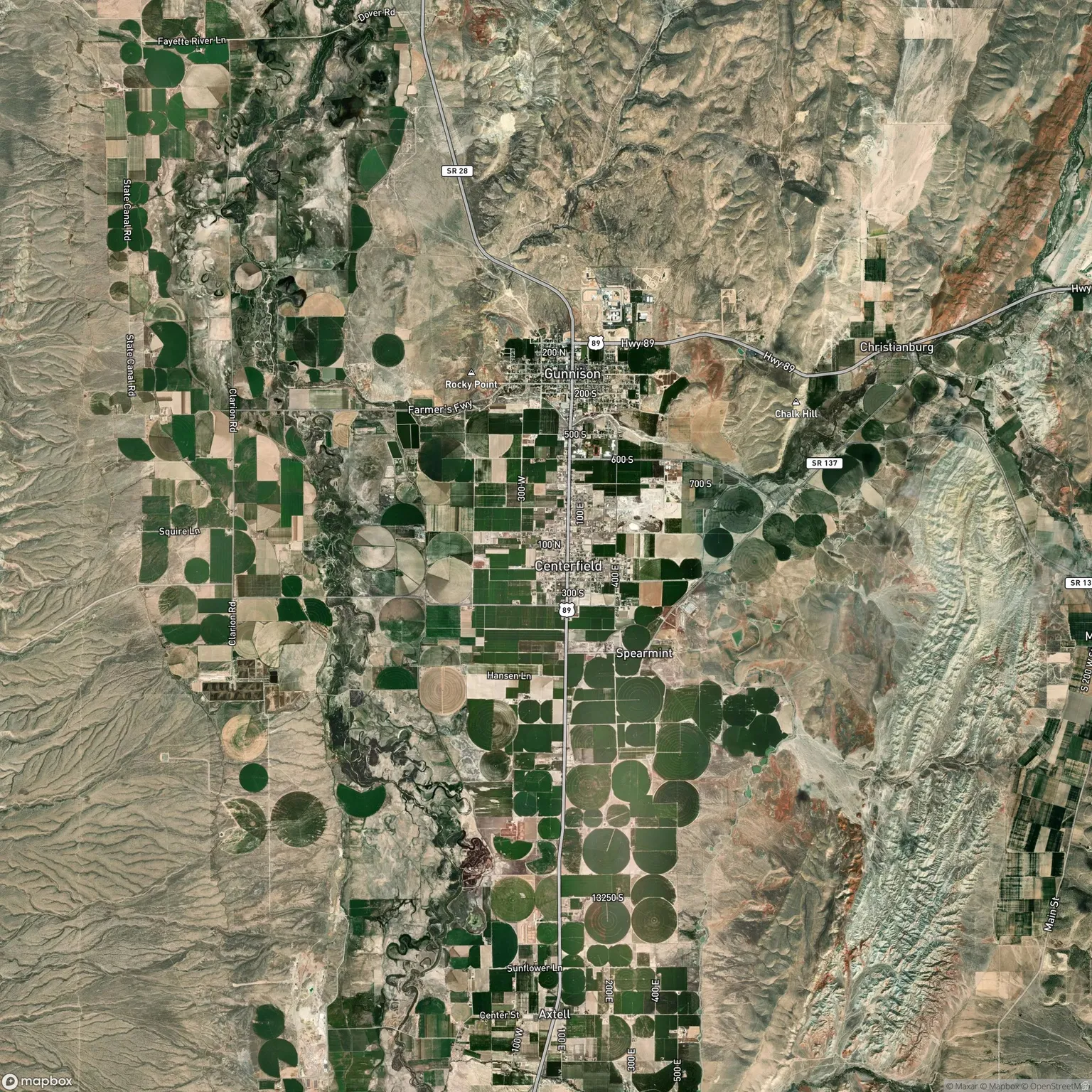 Aerial Map. Displaying agricultural land use and infrastructure in the property's vicinity