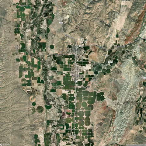 Aerial Map. Displaying agricultural land use and infrastructure in the property's vicinity