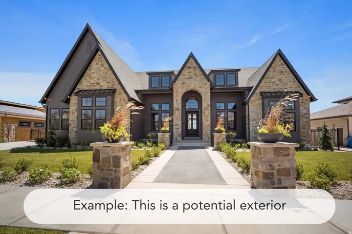 Stone and siding exterior with gabled roof lines