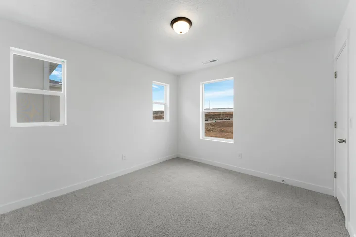 Spacious room featuring multiple windows, neutral carpeting, and a flush-mount ceiling light fixture