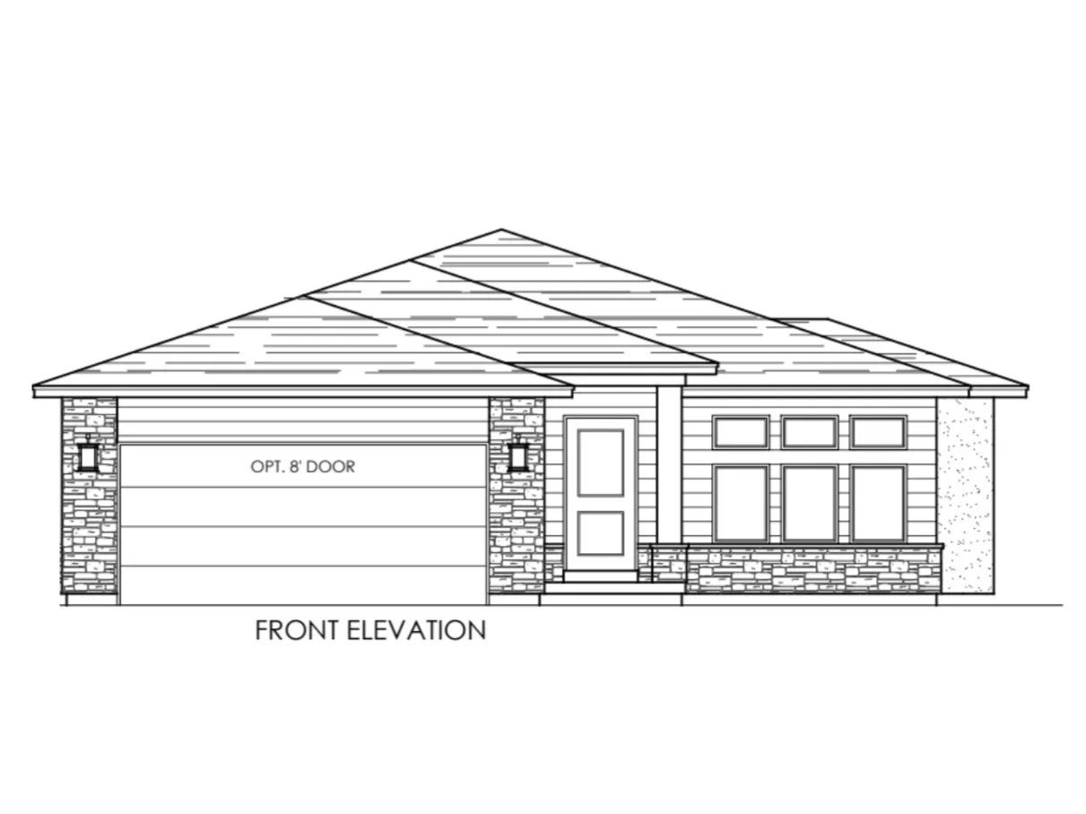 Architectural Drawing. Illustrating the front elevation view of the property with an optional door