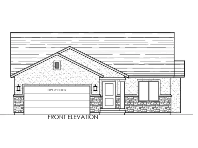 Architectural Drawing. Front elevation of the property, illustrating exterior design features