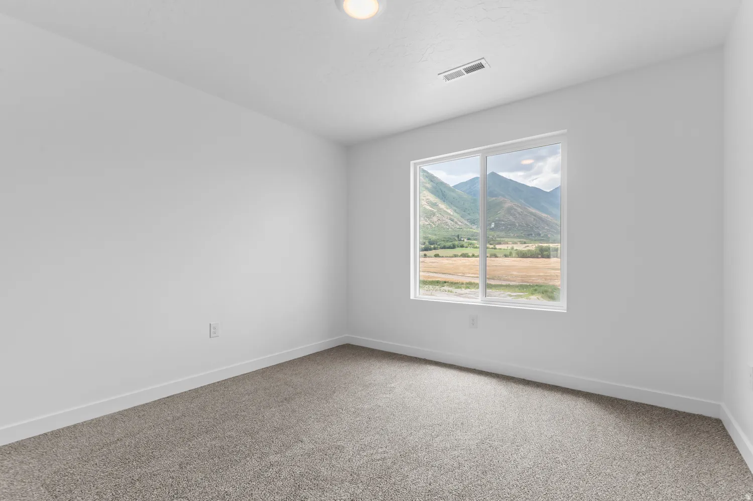 White-painted walls and a ceiling-mounted light fixture illuminate this room