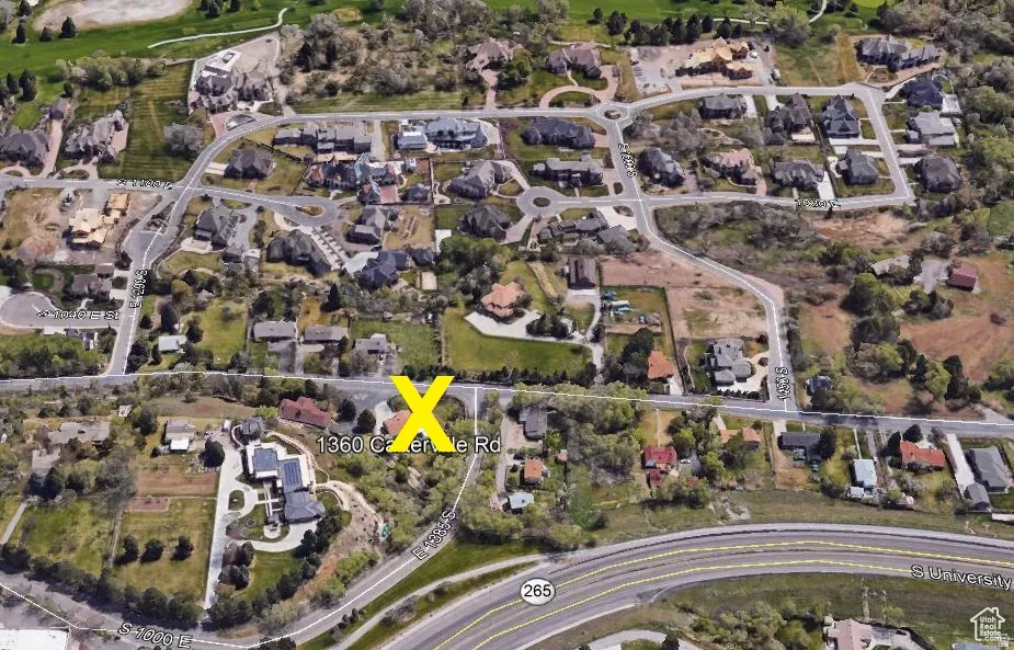 Aerial Map View. Displaying the property location at 1360 Cascade Rd marked with an X, within a residential area