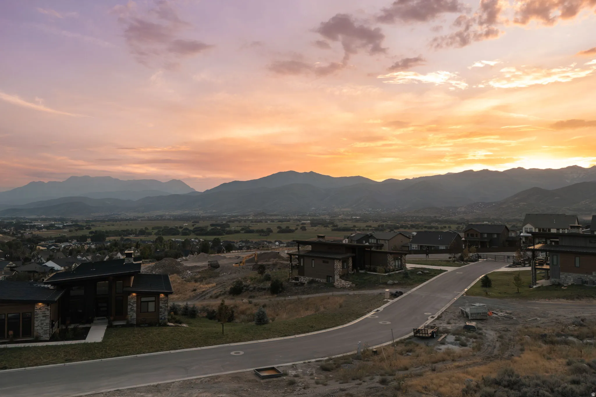 Mountain backdrop with a developed residential area