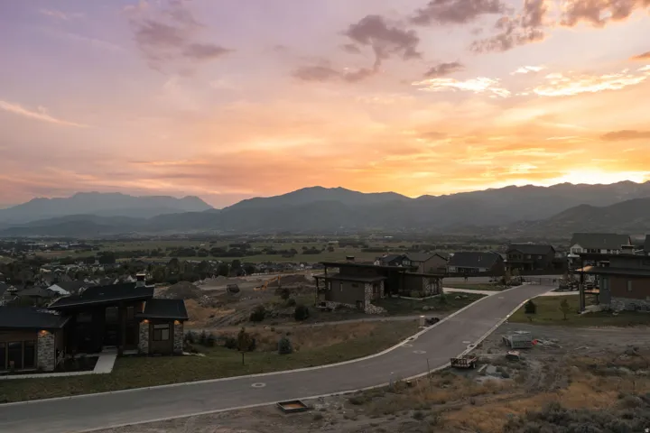 Mountain backdrop with a developed residential area
