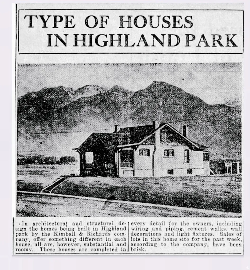 Highland Park Real Estate Advertisement. Displaying a property image with descriptive text detailing features and sales activity