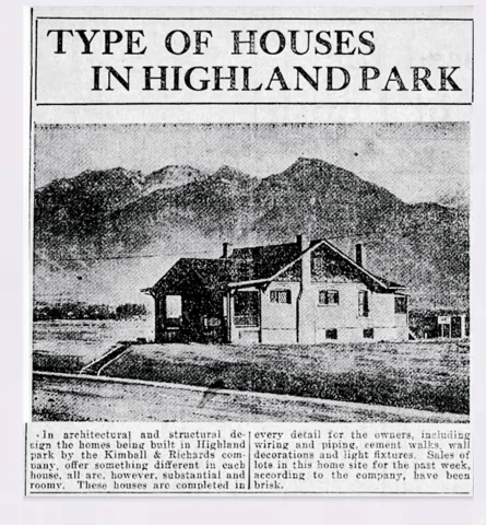 Highland Park Real Estate Advertisement. Displaying a property image with descriptive text detailing features and sales activity