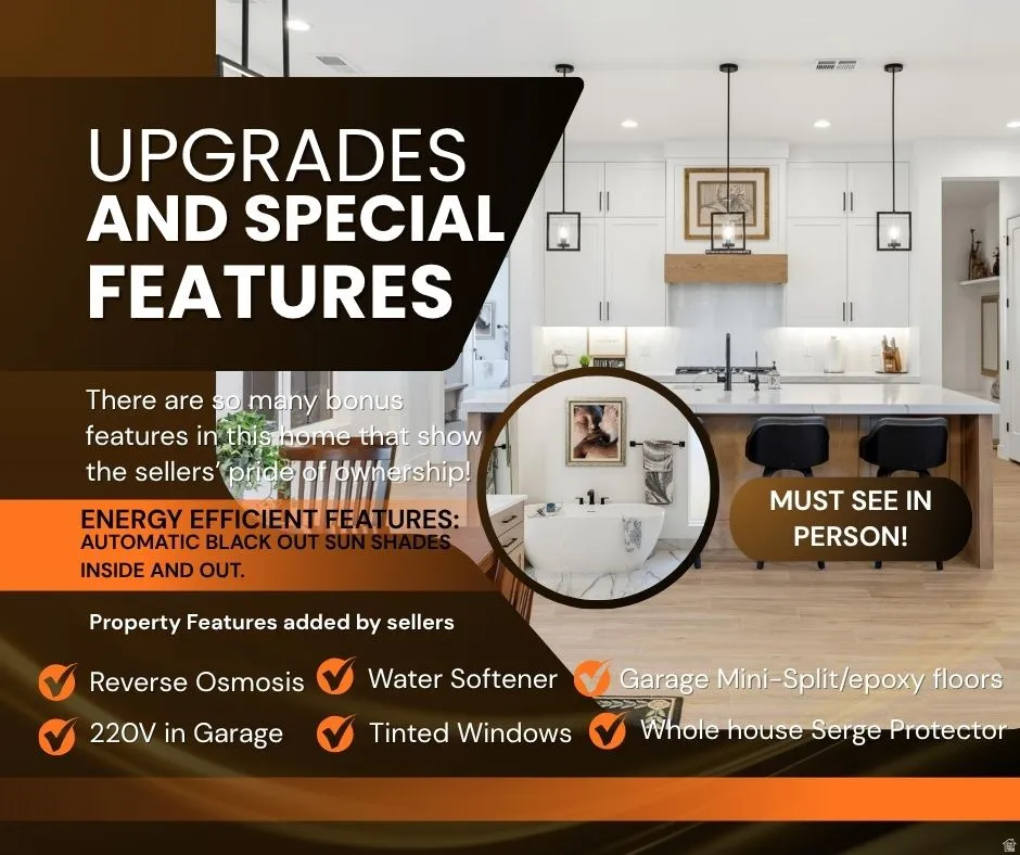 Marketing Flyer. Highlighting property features and upgrades, including energy-efficient elements and seller-added amenities
