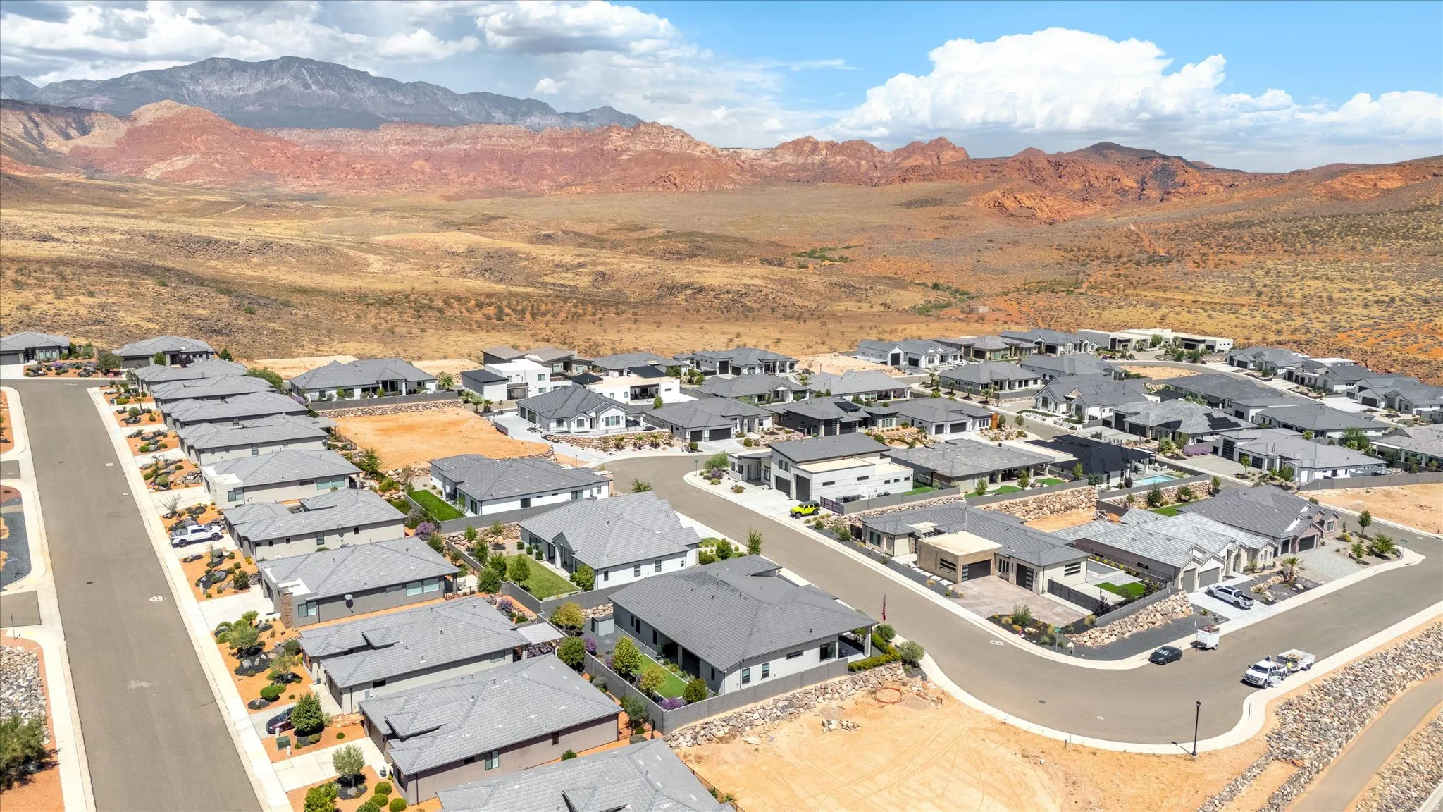 Residential community featuring modern architecture and paved roadways