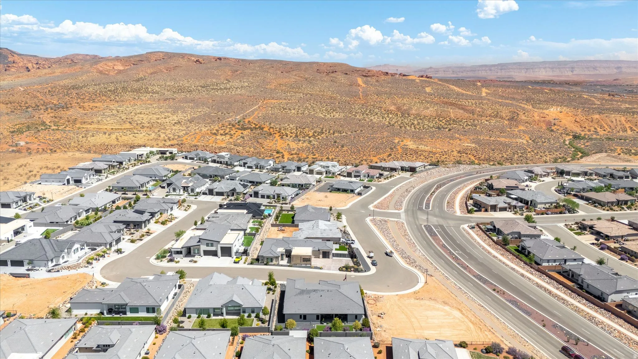 Residential development featuring varied architectural styles and structured road networks