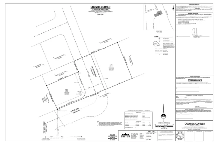 Final Plat. Detailing the subdivision of land into lots, showing property boundaries, easements, and public rights-of-way, along with boundary descriptions and location information for the property