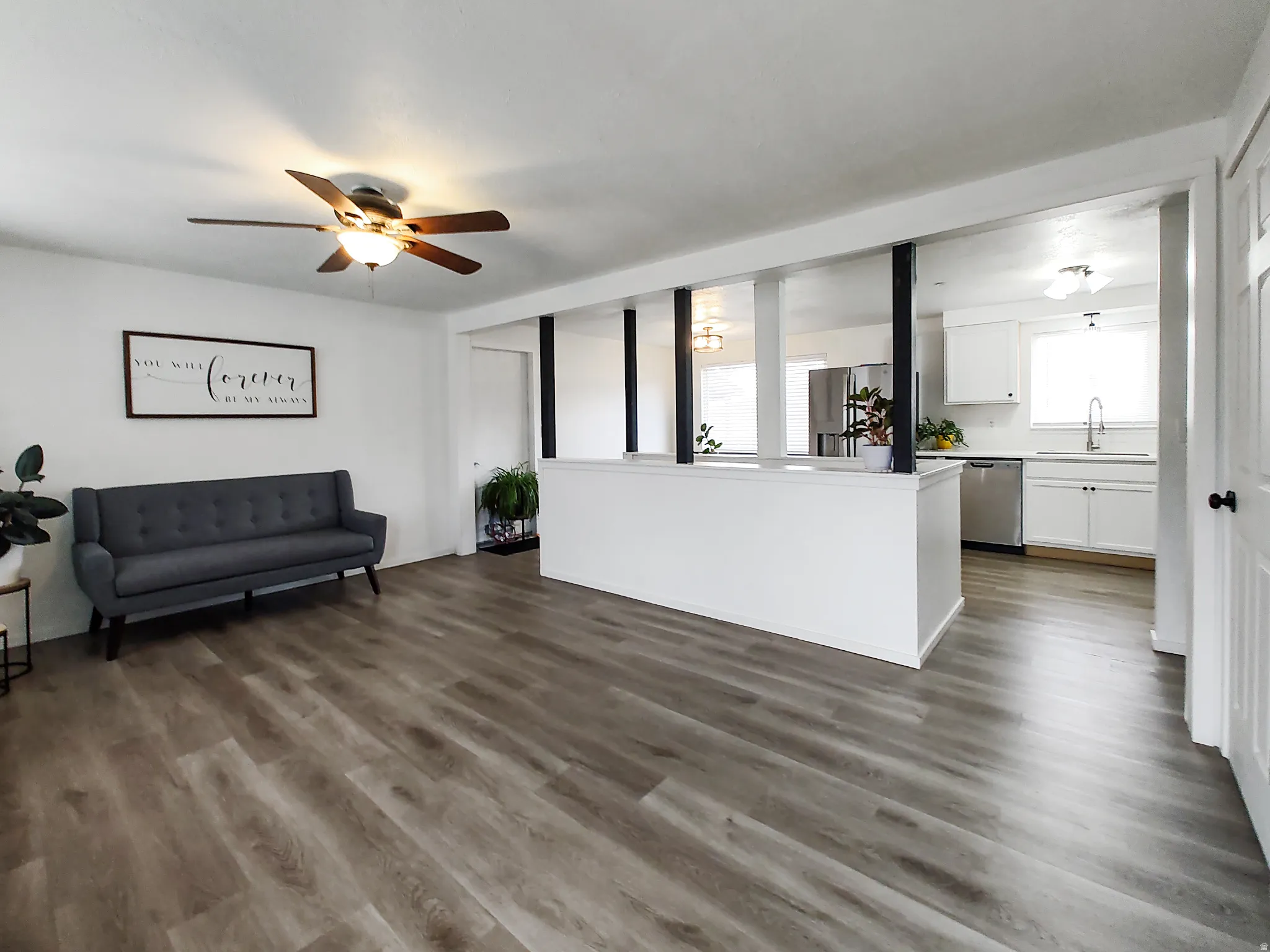 Wood-finish flooring throughout