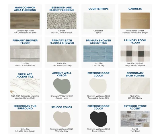 Material Selection Sheet. Presenting a comprehensive overview of finishes and colors for the property