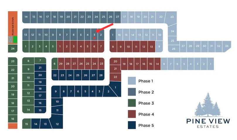 Development Plan. Illustrating the property's phased construction layout and lot numbering