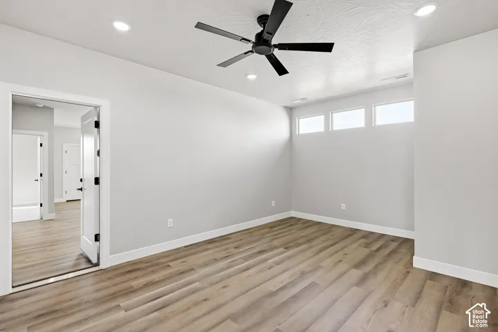 Wood-finish flooring with white trim