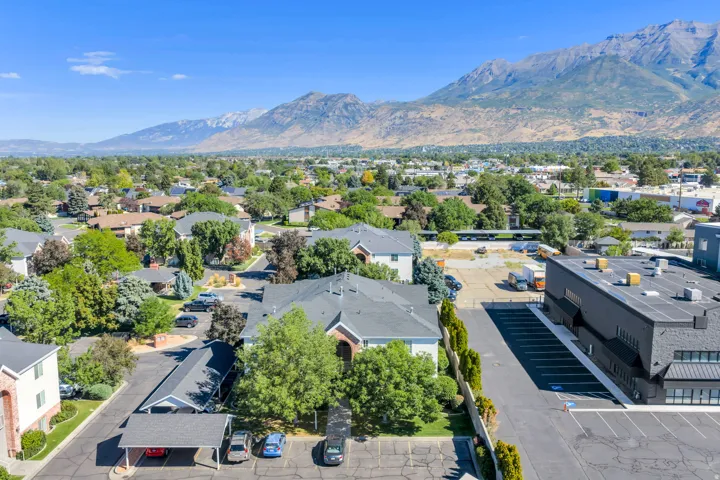 Expansive residential neighborhood with mature trees and mountain scenery