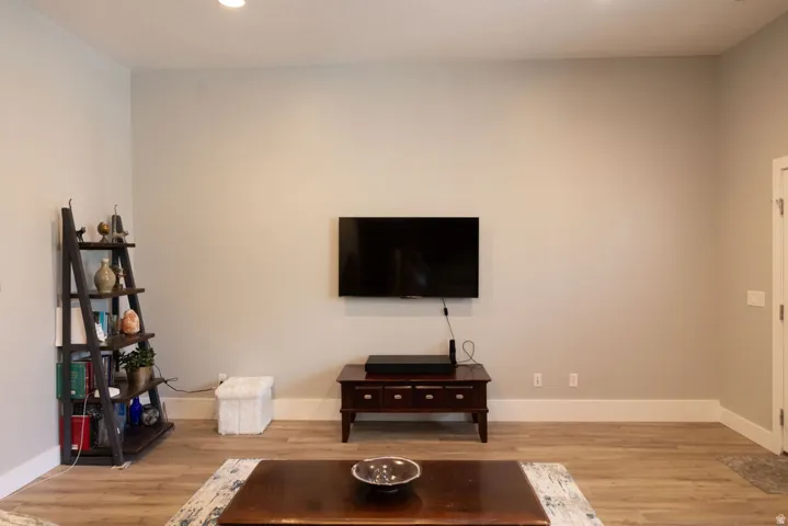 Wood-finish flooring with white trim