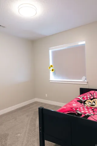 Recessed lighting, neutral wall paint, white trim, and carpet flooring