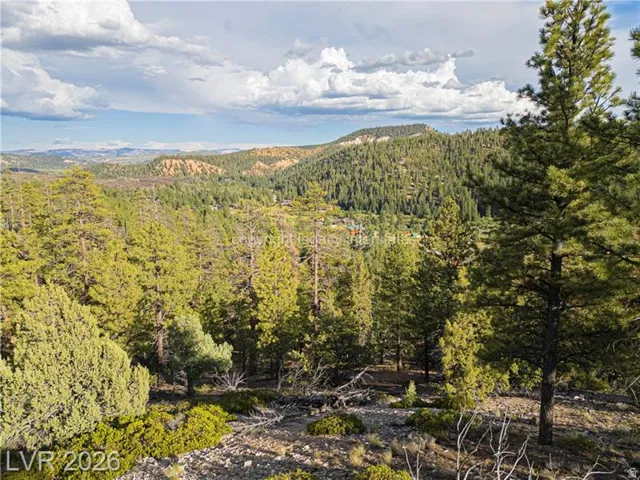 Mountainous terrain with extensive tree coverage and natural rock formations