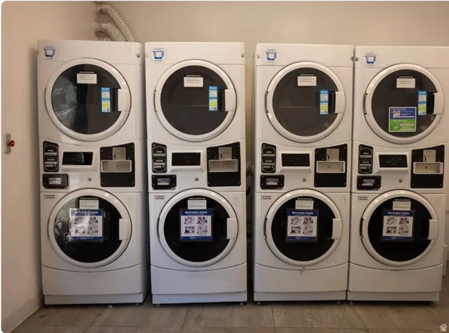 Multiple commercial-grade washer and dryer units