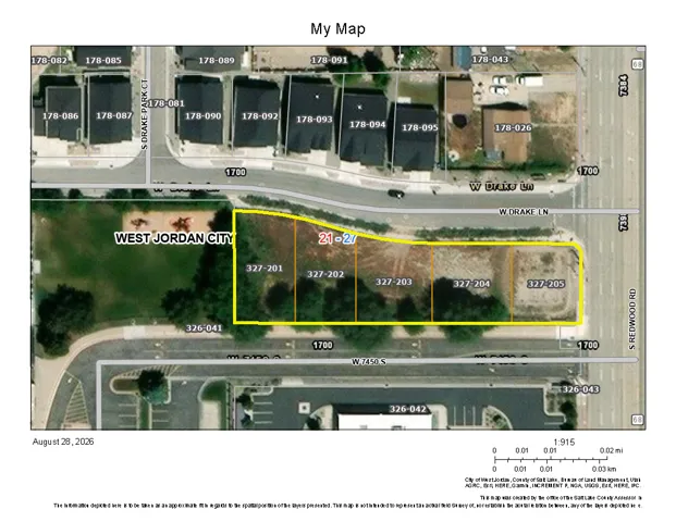 Real Estate Map. Displaying a property outline with parcel numbers and surrounding street names