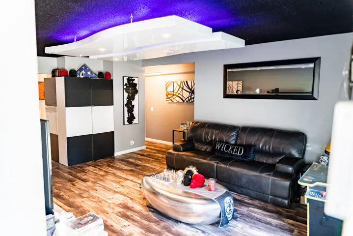 Wood-finish flooring throughout