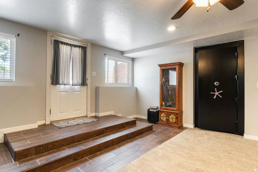 Wood-look flooring on tiered steps