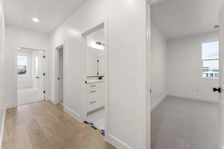 Wood-finish flooring with recessed lighting