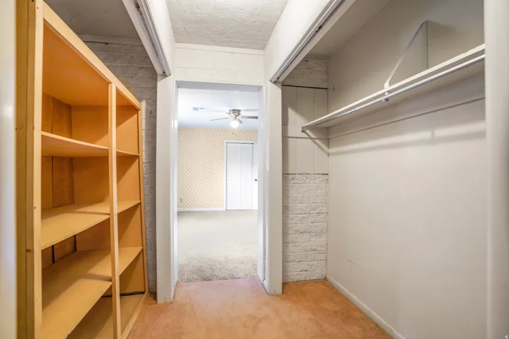 Built-in shelving unit with multiple storage levels
