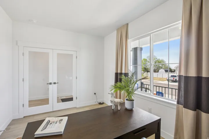 White double French doors with glass panels