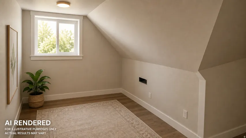 Hardwood-style flooring, white trim, recessed lighting, and an egress window