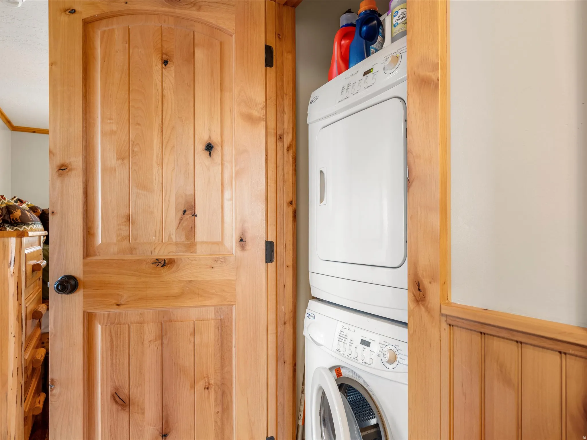 Wood paneling and trim with a solid wood door