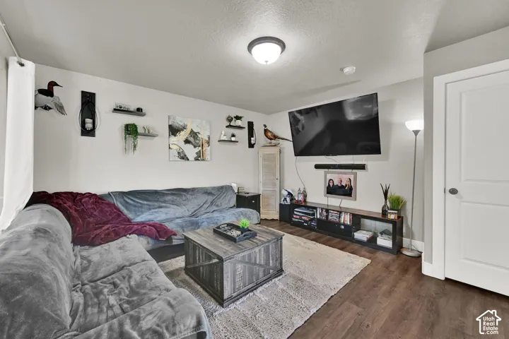 Wood-finish flooring, recessed ceiling lighting, and a paneled interior door