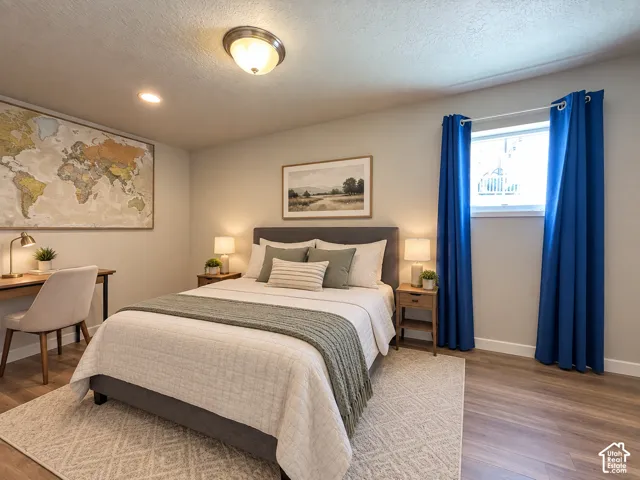 This is digitally staged as a bedroom.  It is a flex room that could be used as a den, gym or family room.