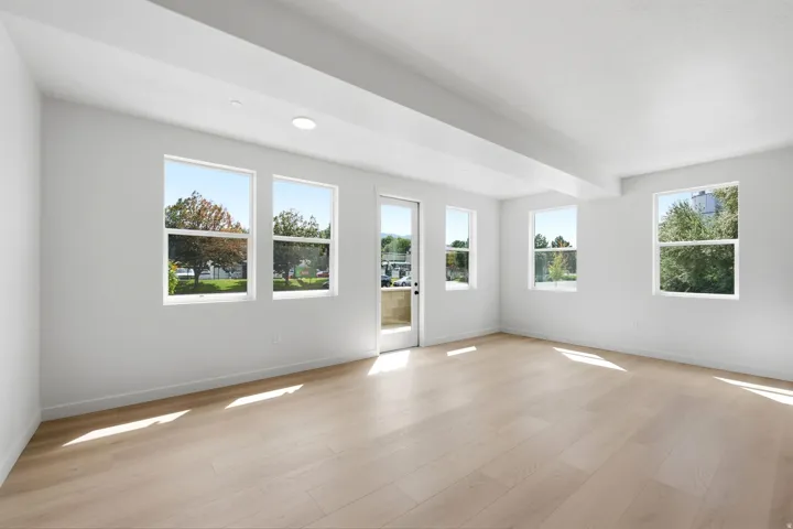 Bright interior with light wood-finish flooring
