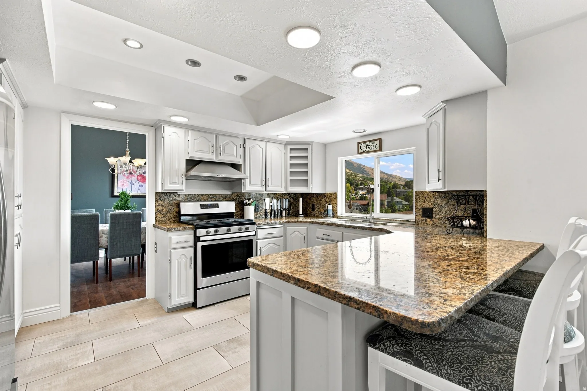 Kitchen facing back yard