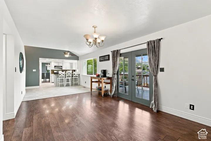 Living room facing semi formal dining and kitchen