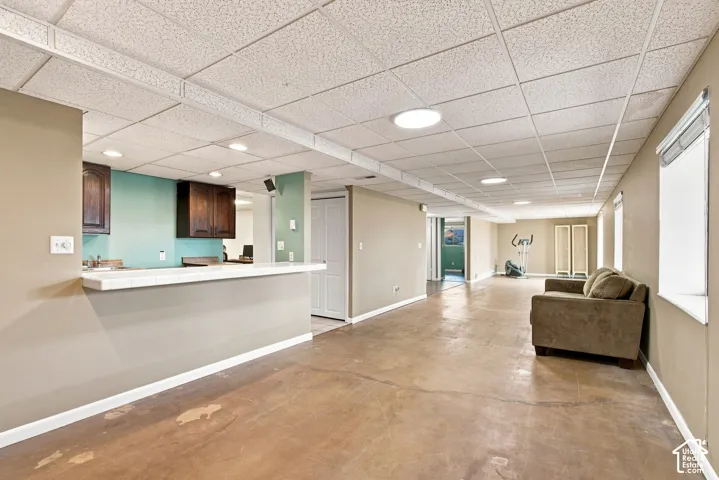 Basement living room with wet bar