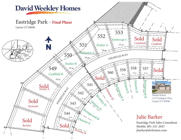 Eastridge Park Final Phase Site Plan. Illustrating lot configurations, unit designations, and sales status for the residential development in Layton, Utah