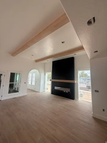 12' ceilings with exposed wood beams