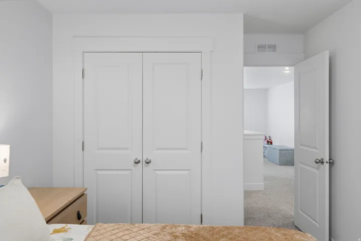 Double panel doors with chrome hardware