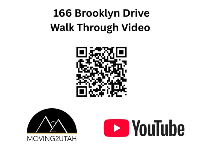 Marketing Material. Displaying a QR code for a video walk-through of the property at 166 Brooklyn Drive, with associated branding