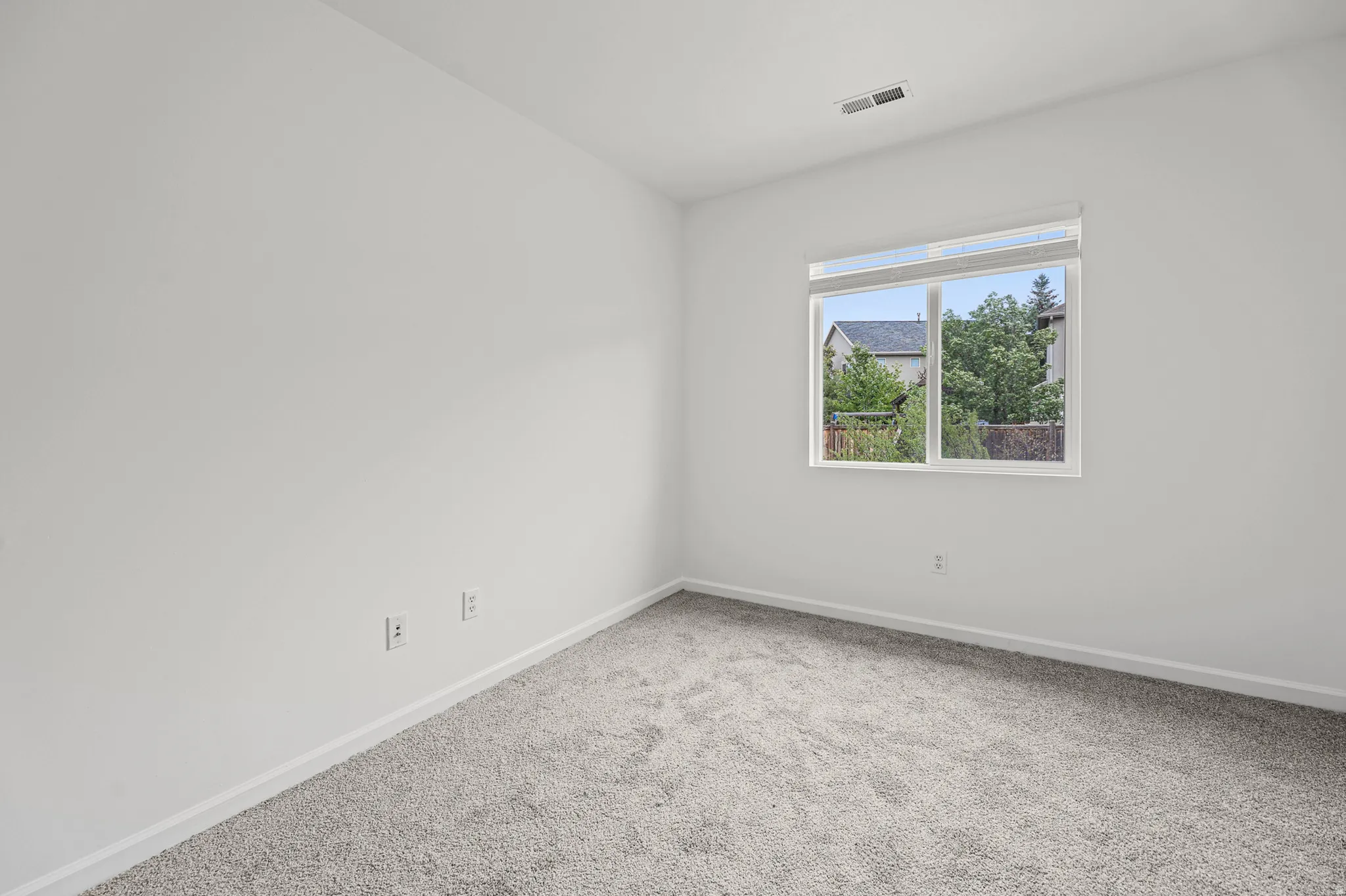 Light gray carpeting with white trim