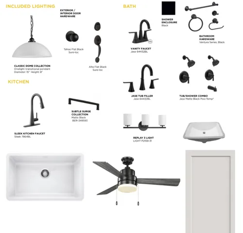 Product Specification Sheet. Itemizing included lighting, hardware, and fixtures for the property