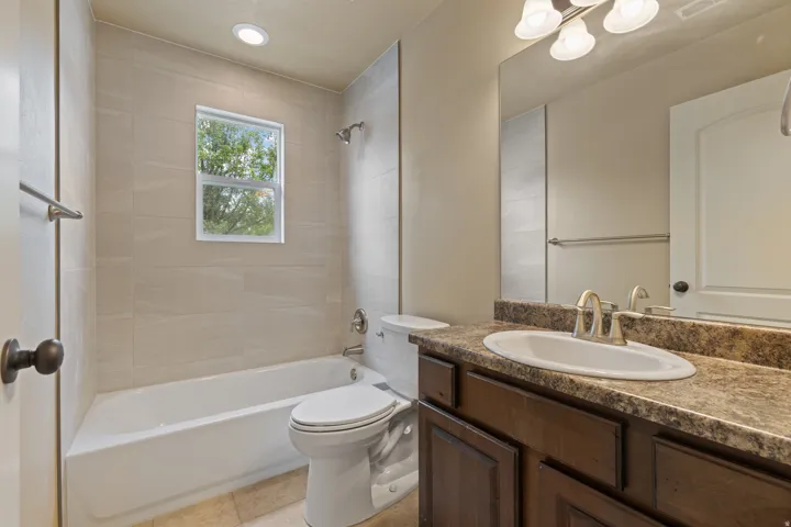 Upstairs Hall Bathroom with New Tub & Tile Surround & Full Length Mirror.
