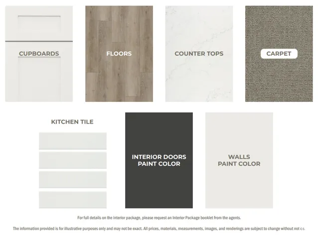 Interior Finish Selections. Displaying material and color options for various components of the property's interior