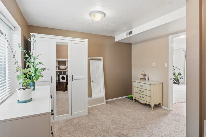 Carpeted flooring with painted walls